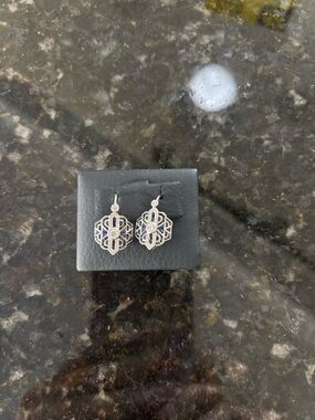 Silver Filigree Drop Earrings with Blue Accents